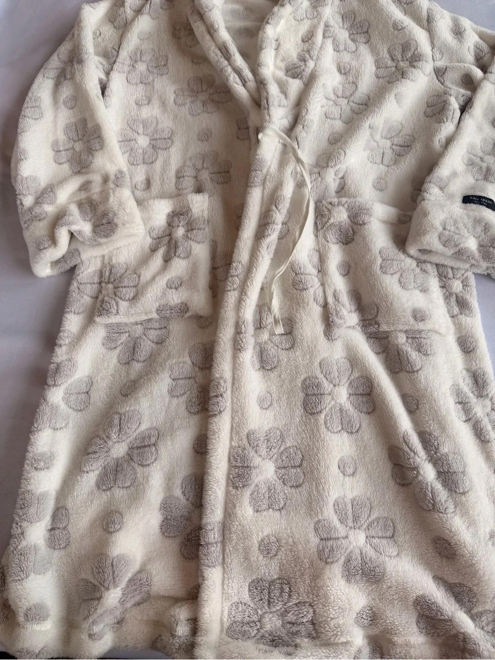 Kate Spade New York Jacquard Plush Robe Gray Floral Hearts Sz XS/P